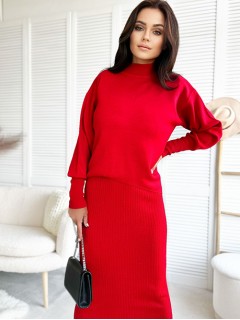 Czerwony Zestaw Sukienka ze Sweterkiem 